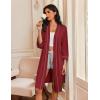 imageEkouaer Robes for Women Knee Length Bathrobe Lightweight Kimono Robe 34 Sleeve Loungewear Soft Sleepwear with Pockets SXXLWine Red