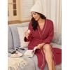imageEkouaer Robes for Women Long Sleeves Bathrobe V Neck Cozy Housecoat Lightweight Fleece Robe with Pockets SXXLRed