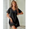 imageEkouaer Satin Silk Nightgown for Women Silky Loose Sleepwear V Neck Nightshirt Short Sleeve Sleep DressBlack