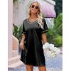 imageEkouaer Satin Silk Nightgown for Women Silky Loose Sleepwear V Neck Nightshirt Short Sleeve Sleep DressBlack