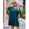 imageEkouaer Satin Silk Nightgown for Women Silky Loose Sleepwear V Neck Nightshirt Short Sleeve Sleep DressBlue