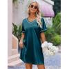 imageEkouaer Satin Silk Nightgown for Women Silky Loose Sleepwear V Neck Nightshirt Short Sleeve Sleep DressBlue