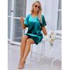 imageEkouaer Satin Silk Nightgown for Women Silky Loose Sleepwear V Neck Nightshirt Short Sleeve Sleep DressBlue Green
