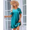 imageEkouaer Satin Silk Nightgown for Women Silky Loose Sleepwear V Neck Nightshirt Short Sleeve Sleep DressBlue Green