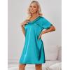 imageEkouaer Satin Silk Nightgown for Women Silky Loose Sleepwear V Neck Nightshirt Short Sleeve Sleep DressBlue Green