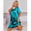 imageEkouaer Satin Silk Nightgown for Women Silky Loose Sleepwear V Neck Nightshirt Short Sleeve Sleep DressBlue Green