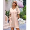 imageEkouaer Satin Silk Nightgown for Women Silky Loose Sleepwear V Neck Nightshirt Short Sleeve Sleep DressChampagne
