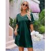 imageEkouaer Satin Silk Nightgown for Women Silky Loose Sleepwear V Neck Nightshirt Short Sleeve Sleep DressGreen