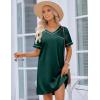 imageEkouaer Satin Silk Nightgown for Women Silky Loose Sleepwear V Neck Nightshirt Short Sleeve Sleep DressGreen
