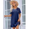 imageEkouaer Satin Silk Nightgown for Women Silky Loose Sleepwear V Neck Nightshirt Short Sleeve Sleep DressNavy Blue