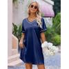 imageEkouaer Satin Silk Nightgown for Women Silky Loose Sleepwear V Neck Nightshirt Short Sleeve Sleep DressNavy Blue