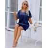 imageEkouaer Satin Silk Nightgown for Women Silky Loose Sleepwear V Neck Nightshirt Short Sleeve Sleep DressNavy Blue