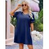 imageEkouaer Satin Silk Nightgown for Women Silky Loose Sleepwear V Neck Nightshirt Short Sleeve Sleep DressNavy Blue