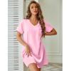 imageEkouaer Satin Silk Nightgown for Women Silky Loose Sleepwear V Neck Nightshirt Short Sleeve Sleep DressPink