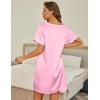 imageEkouaer Satin Silk Nightgown for Women Silky Loose Sleepwear V Neck Nightshirt Short Sleeve Sleep DressPink