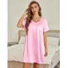 imageEkouaer Satin Silk Nightgown for Women Silky Loose Sleepwear V Neck Nightshirt Short Sleeve Sleep DressPink