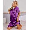 imageEkouaer Satin Silk Nightgown for Women Silky Loose Sleepwear V Neck Nightshirt Short Sleeve Sleep DressPurple