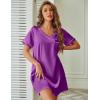 imageEkouaer Satin Silk Nightgown for Women Silky Loose Sleepwear V Neck Nightshirt Short Sleeve Sleep DressPurple