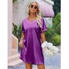 imageEkouaer Satin Silk Nightgown for Women Silky Loose Sleepwear V Neck Nightshirt Short Sleeve Sleep DressPurple
