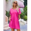 imageEkouaer Satin Silk Nightgown for Women Silky Loose Sleepwear V Neck Nightshirt Short Sleeve Sleep DressRose Red