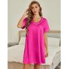 imageEkouaer Satin Silk Nightgown for Women Silky Loose Sleepwear V Neck Nightshirt Short Sleeve Sleep DressRose Red