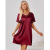 imageEkouaer Satin Silk Nightgown for Women Silky Loose Sleepwear V Neck Nightshirt Short Sleeve Sleep DressWine Red
