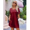 imageEkouaer Satin Silk Nightgown for Women Silky Loose Sleepwear V Neck Nightshirt Short Sleeve Sleep DressWine Red