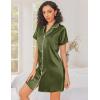 imageEkouaer Silk Nightgowns for Women Button Down Nightshirts Short Sleeve Sleepshirts Sexy Nightdress Satin SleepwearArmy Green