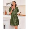 imageEkouaer Silk Nightgowns for Women Button Down Nightshirts Short Sleeve Sleepshirts Sexy Nightdress Satin SleepwearArmy Green