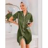 imageEkouaer Silk Nightgowns for Women Button Down Nightshirts Short Sleeve Sleepshirts Sexy Nightdress Satin SleepwearArmy Green