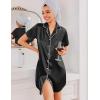 imageEkouaer Silk Nightgowns for Women Button Down Nightshirts Short Sleeve Sleepshirts Sexy Nightdress Satin SleepwearBlack
