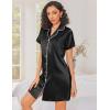 imageEkouaer Silk Nightgowns for Women Button Down Nightshirts Short Sleeve Sleepshirts Sexy Nightdress Satin SleepwearBlack