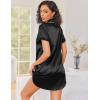 imageEkouaer Silk Nightgowns for Women Button Down Nightshirts Short Sleeve Sleepshirts Sexy Nightdress Satin SleepwearBlack