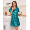 imageEkouaer Silk Nightgowns for Women Button Down Nightshirts Short Sleeve Sleepshirts Sexy Nightdress Satin SleepwearBlue Green