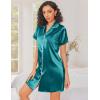 imageEkouaer Silk Nightgowns for Women Button Down Nightshirts Short Sleeve Sleepshirts Sexy Nightdress Satin SleepwearBlue Green