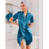 imageEkouaer Silk Nightgowns for Women Button Down Nightshirts Short Sleeve Sleepshirts Sexy Nightdress Satin SleepwearDeep Blue