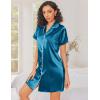 imageEkouaer Silk Nightgowns for Women Button Down Nightshirts Short Sleeve Sleepshirts Sexy Nightdress Satin SleepwearDeep Blue