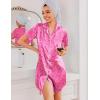 imageEkouaer Silk Nightgowns for Women Button Down Nightshirts Short Sleeve Sleepshirts Sexy Nightdress Satin SleepwearHot Pink Leopard