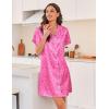 imageEkouaer Silk Nightgowns for Women Button Down Nightshirts Short Sleeve Sleepshirts Sexy Nightdress Satin SleepwearHot Pink Leopard