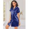imageEkouaer Silk Nightgowns for Women Button Down Nightshirts Short Sleeve Sleepshirts Sexy Nightdress Satin SleepwearNavy Blue