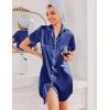 imageEkouaer Silk Nightgowns for Women Button Down Nightshirts Short Sleeve Sleepshirts Sexy Nightdress Satin SleepwearNavy Blue