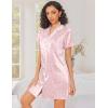 imageEkouaer Silk Nightgowns for Women Button Down Nightshirts Short Sleeve Sleepshirts Sexy Nightdress Satin SleepwearPink Leopard