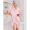 imageEkouaer Silk Nightgowns for Women Button Down Nightshirts Short Sleeve Sleepshirts Sexy Nightdress Satin SleepwearPink Leopard