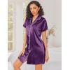 imageEkouaer Silk Nightgowns for Women Button Down Nightshirts Short Sleeve Sleepshirts Sexy Nightdress Satin SleepwearPurple