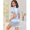 imageEkouaer Silk Nightgowns for Women Button Down Nightshirts Short Sleeve Sleepshirts Sexy Nightdress Satin SleepwearStriped Blue