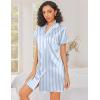 imageEkouaer Silk Nightgowns for Women Button Down Nightshirts Short Sleeve Sleepshirts Sexy Nightdress Satin SleepwearStriped Blue