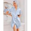 imageEkouaer Silk Nightgowns for Women Button Down Nightshirts Short Sleeve Sleepshirts Sexy Nightdress Satin SleepwearStriped Blue