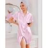 imageEkouaer Silk Nightgowns for Women Button Down Nightshirts Short Sleeve Sleepshirts Sexy Nightdress Satin SleepwearStriped Pink