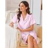 imageEkouaer Silk Nightgowns for Women Button Down Nightshirts Short Sleeve Sleepshirts Sexy Nightdress Satin SleepwearStriped Pink