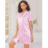 imageEkouaer Silk Nightgowns for Women Button Down Nightshirts Short Sleeve Sleepshirts Sexy Nightdress Satin SleepwearStriped Pink
